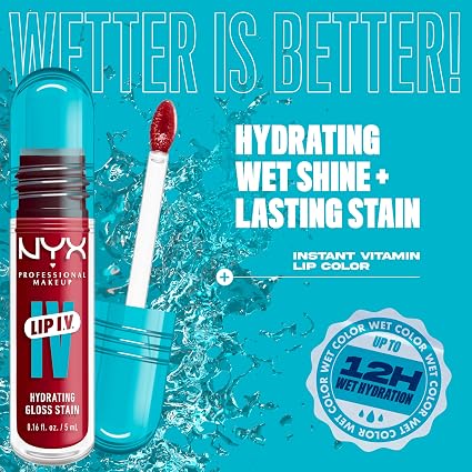 NYX Professional Makeup Lip I.V. Hydrating Lip Gloss Stain Red-Y. Set. Wet! 5mL